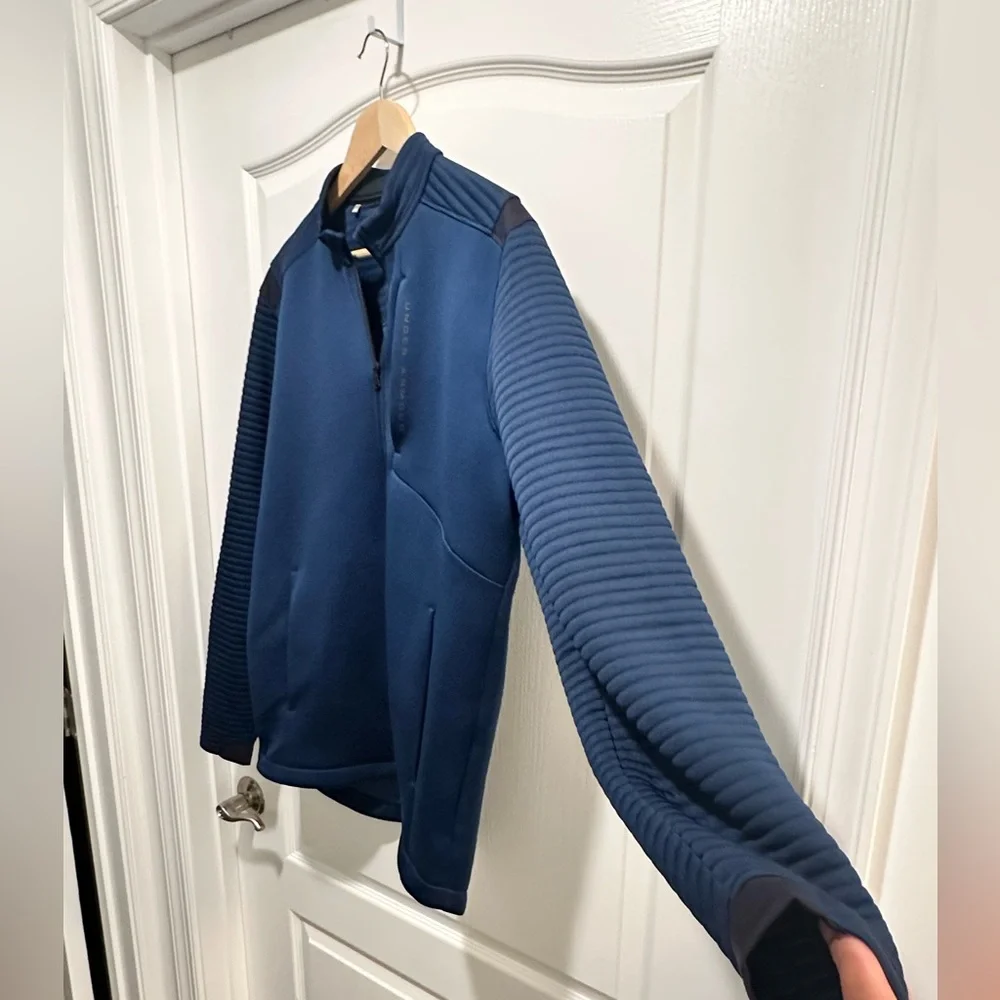 Under Armour Men’s Navy Blue Coldgear Golf Pullover Full Zip Jacket, Size:Large
